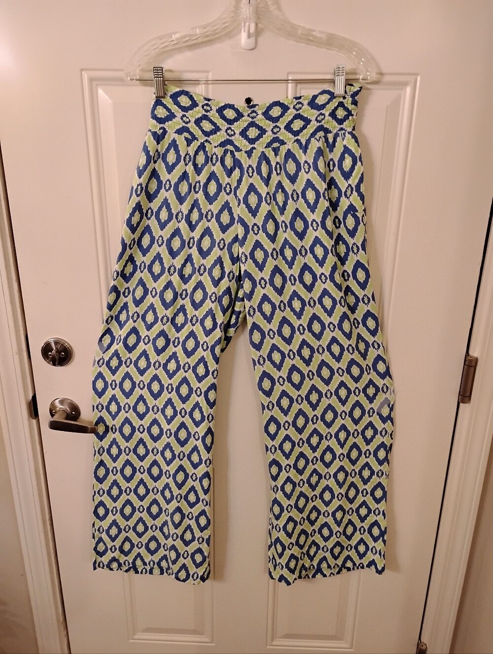 Twiggy London Wide-Leg Printed Women's Pants in Lime and Blue